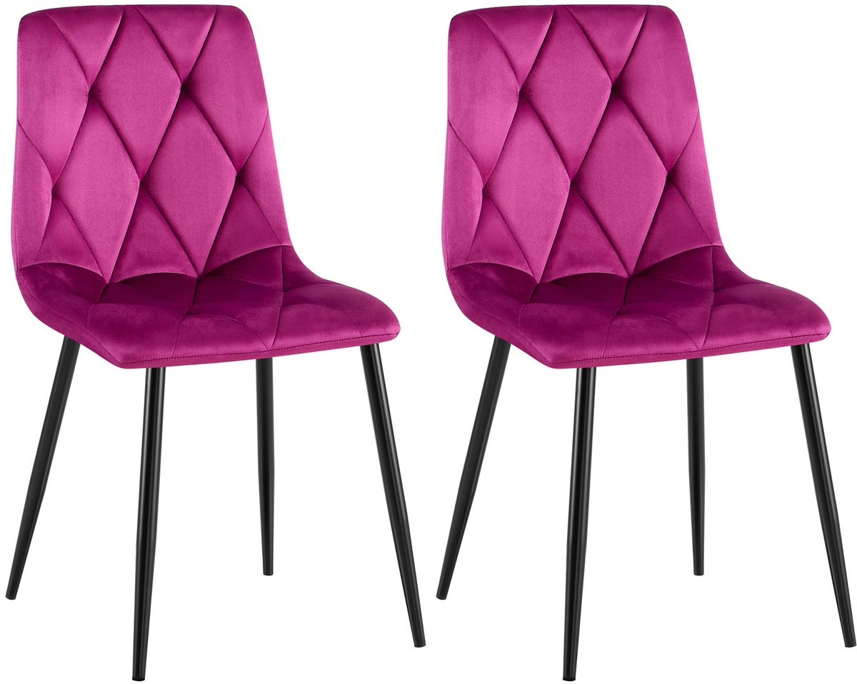 CLP Clairton Set van 2 Eetkamerstoelen - klassiek - met zwart metalen frame - Belastbaar tot 150 kg - fluweel - Velvet - Fluweel/purper