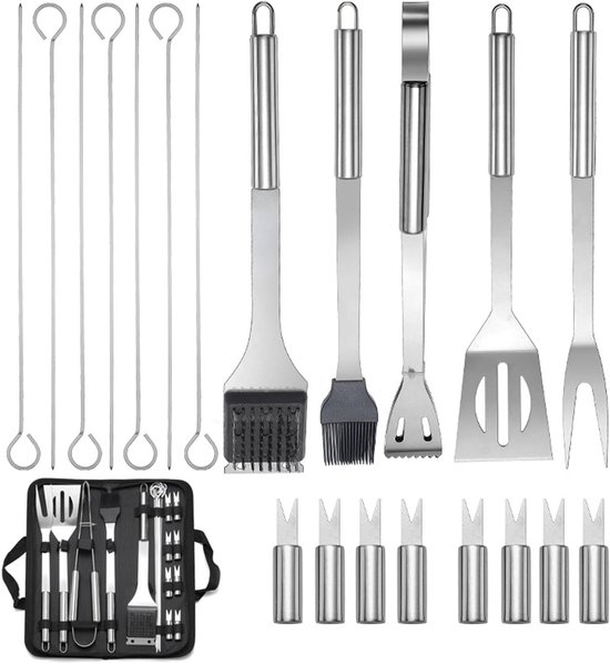ROMANTICIST 20PCS Edelstahl Grillset für Geschenk - Edelstahl Grillzubehör Set im Aluminium - Professionelle Grillbesteck Koffer für Männer Frauen