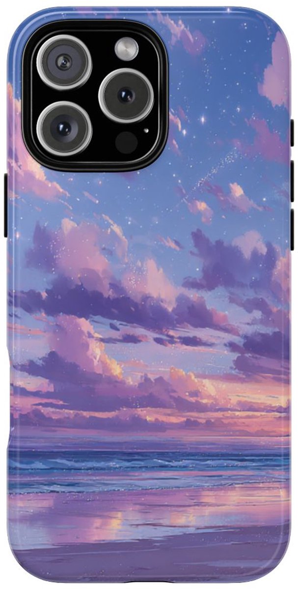 Sereen Paarse Zonsondergang Boven Oceaan – Telefoonhoesje Geschikt voor iPhone 16 Pro Max