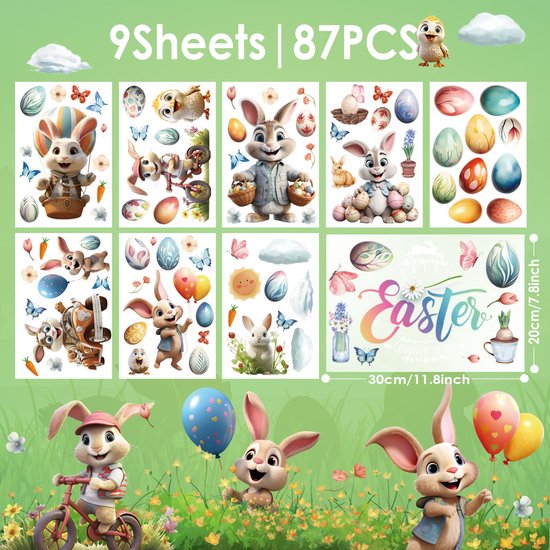 Statische raamstickers Paasdecoratie – Set van 98