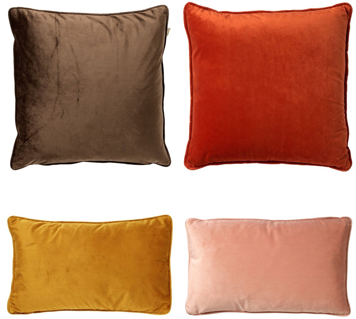 Dutch Decor KUSSENSET - 4-delig - Matching Velvets - 45x45 cm en 30x50 cm - inclusief binnenkussens - bruin, oranje, geel, roze - Met Ritssluiting – Decoratie Kussens - Comfortabele kussentjes voor op de Bank