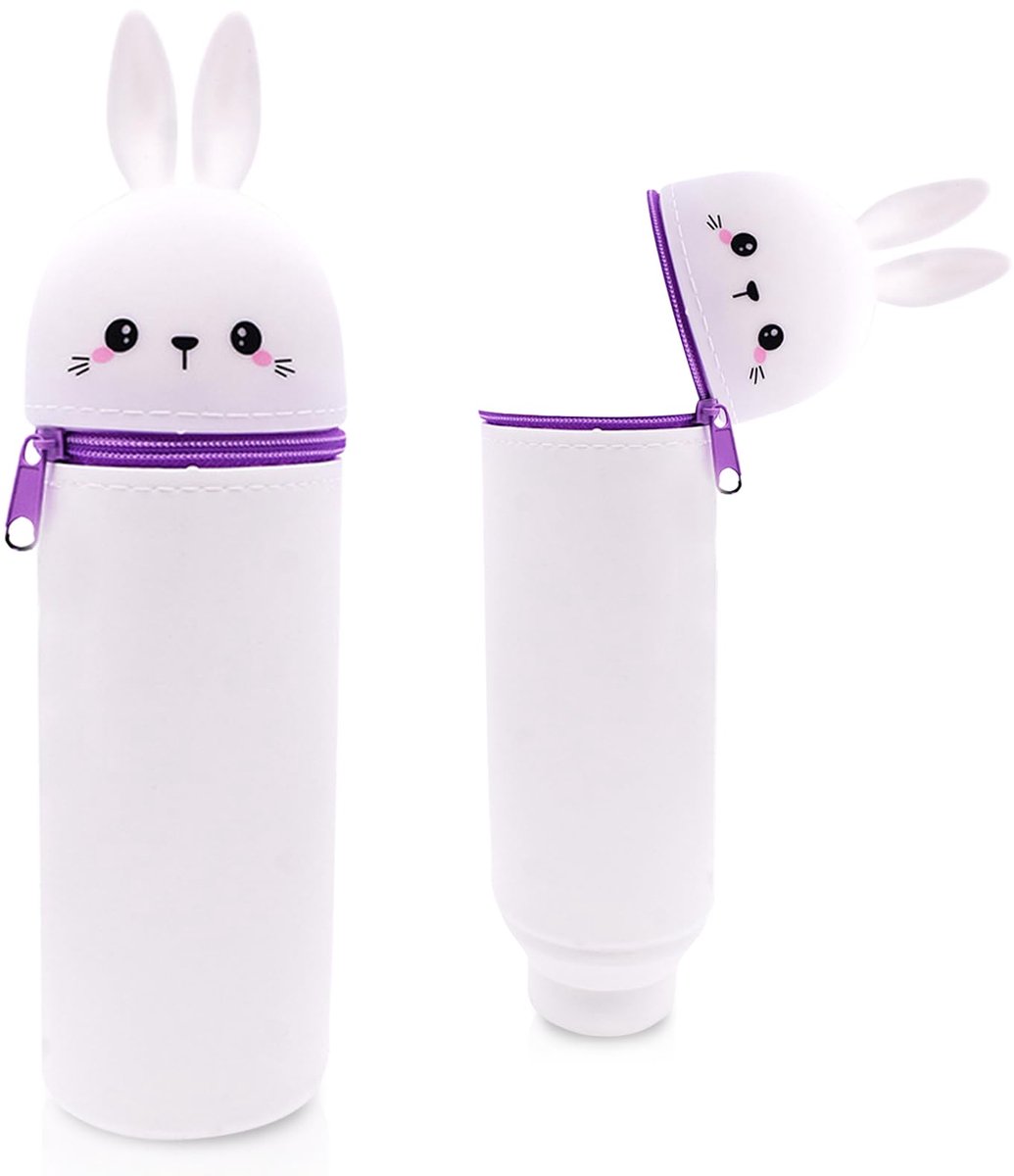 Siliconen Etui 2-in-1 - Schattig Dierenontwerp voor School & Kantoor - Wit Konijn