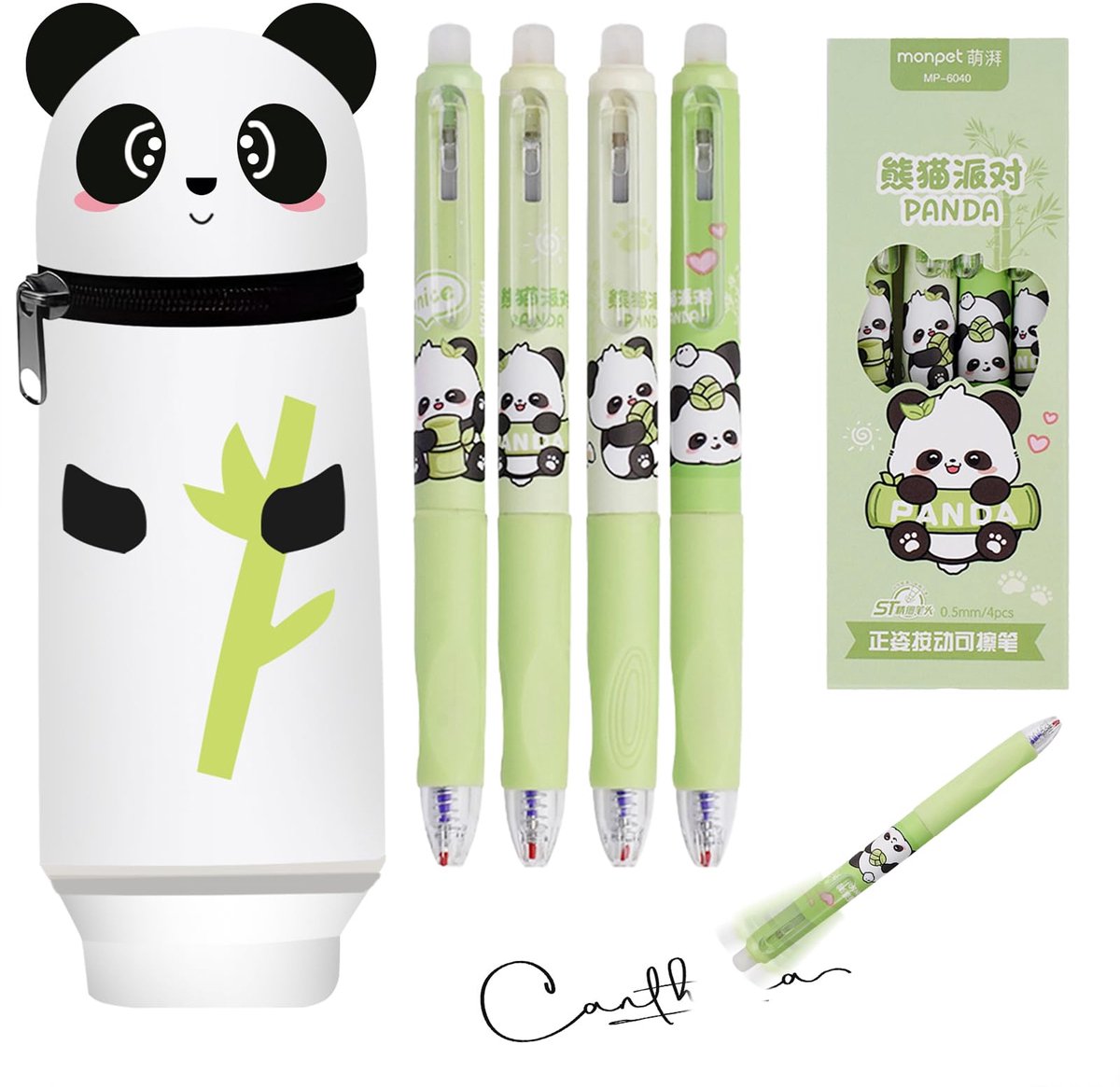 Panda Siliconen Etui - Kawaii Staand Potloodetui met 4 Uitwisbare Gelpennen - Cadeau