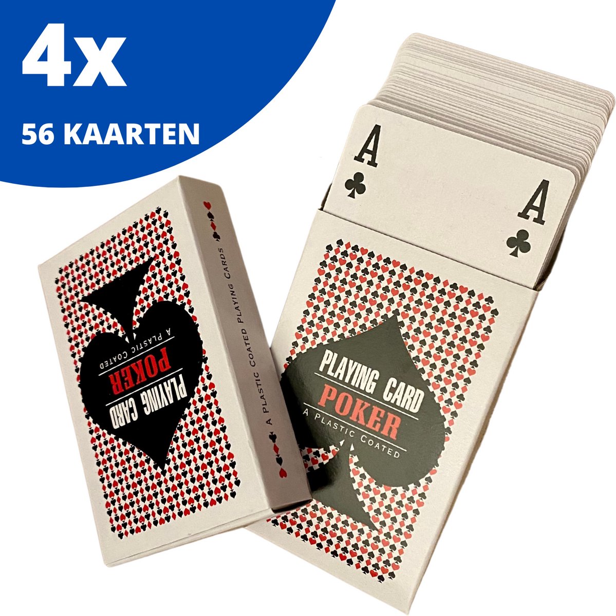 Luxe Speelkaarten - 4 sets - Plastic Coating - Poker Kaarten - kaartspel - Spelkaarten - Spel Kaart - 4 x 56 - Gezelschapsspel - Spelen - Playing Cards - Cijfer In Alle 4 De Hoeken - 4 STUKS