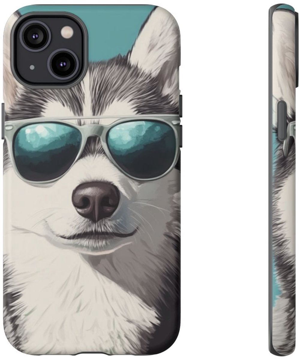 Stoere Husky met Zonnebril – Telefoonhoesje Geschikt voor iPhone 14 Plus