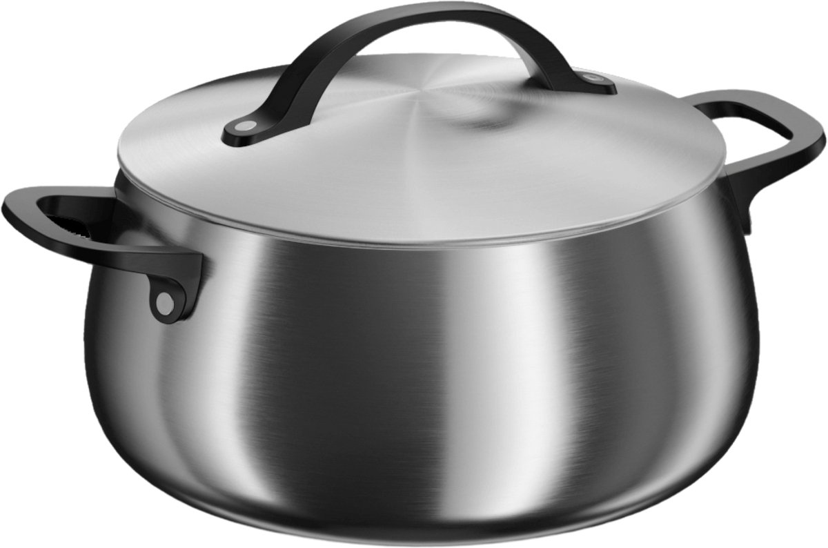 BergHOFF Home Kookpan 24 cm - Rvs Kookpot met Deksel - Geschikt voor Inductie en Alle Warmtebronnen - PFAS-Vrije-Kasserol - Oven- en Vaatwasserbestendige Pot - 6,7 L - Smokey Black
