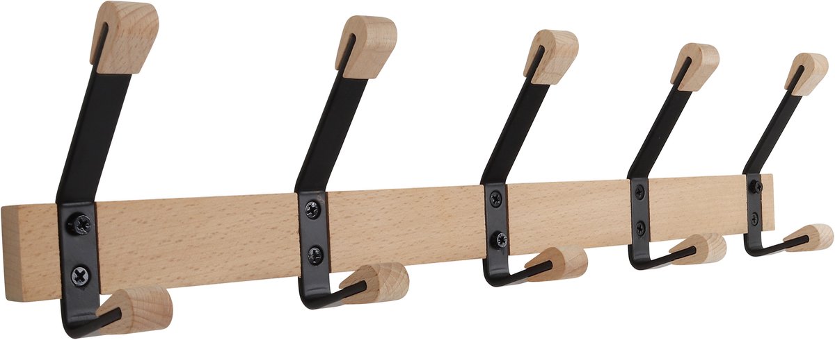 HOME It kapstok met 5 haken 50 × 7 x 12 cm zwart beukenhout