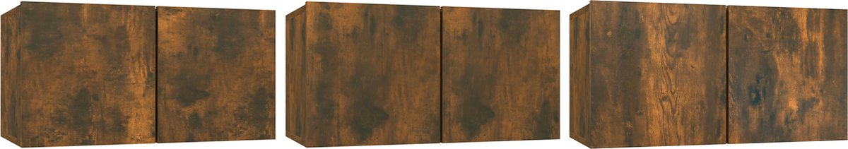 vidaXL - | - Tv-meubelset - | - Wandgemonteerd - 3 - pcs - Bruin - Bewerkt - hout