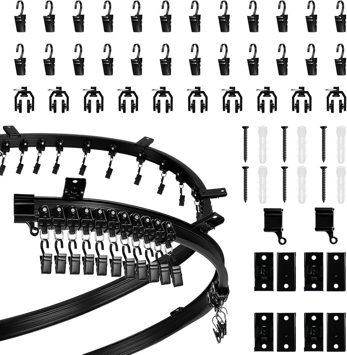 3M Gordijnrail - Plafond Gordijnrail - Flexibele Gordijnrail met Stille Rollers voor RV Rail Systeem - Voor Erkerraam - Kamerscherm - Douchevenster (Zwart)