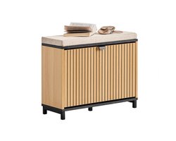SoBuy FSR201-N Schoenenbank, entree, met gevoerde zitting, comfortabel, zwart en licht hout, 60x24x50 cm, FSR201-N