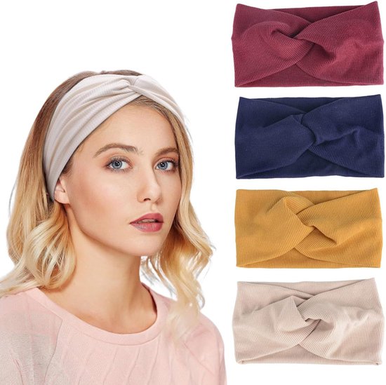 Allecto Plus - Set van 4 elastische haarbanden voor dames en meisjes - Zomerse hoofdbanden voor sport en yoga - Dameshaaraccessoires in 4 kleuren
