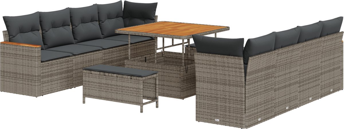 vidaXL - Tuinbank - Set - 11 - pcs - Grijs - poly - rattan