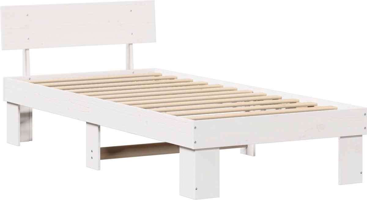 vidaXL - Bedframe - met - hoofdeinde - Wit - 90 - x - 190 - cm - Massief - grenenhout