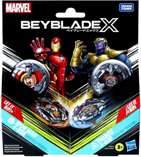 Hasbro Beyblade X Marvel Collab Iron Man 4-80B vs. Thanos 4-60P Action toys