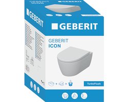 Geberit iCon Wandclosetset - 53x35cm - diepspoel - rimless - TurboFlush - KeraTect - softclose en quickrelease zitting - glans wit