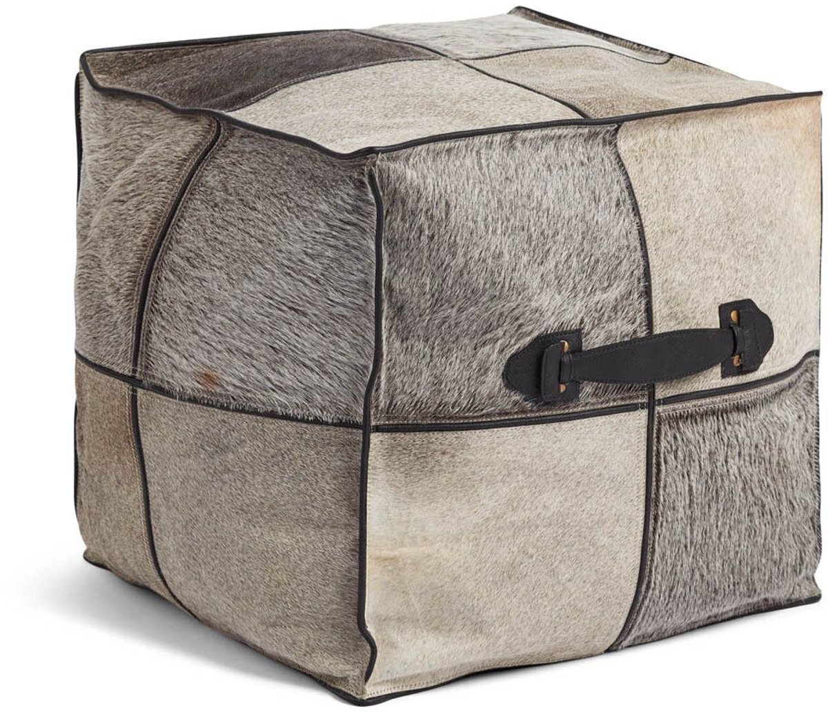Sheepskin House - Kalfsleren Poef met handvat – Vierkant - 45x45x45 cm
