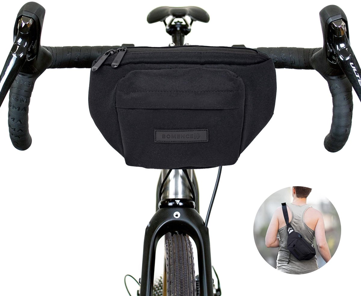 Bomence kleine fiets stuurtas, 2-in-1 heuptas, heuptas, heuptas, fiets stuurtas, voorfietstas (zwart)