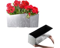 KADAX Bloembak 18,5 x 56 cm, betonpatroon, grijs, met inzetstuk, weerbestendige rechthoekige plantenbak voor balkon en outdoor