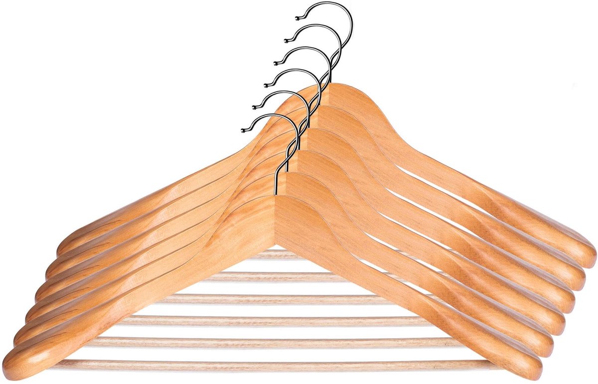 KADAX Kleerhangers van hout, voor kleding, overhemd, pak, broeken, rok, 360° draaibare haak van metaal, garderobehanger met antislip brug, kostuumhanger, jashanger (6)