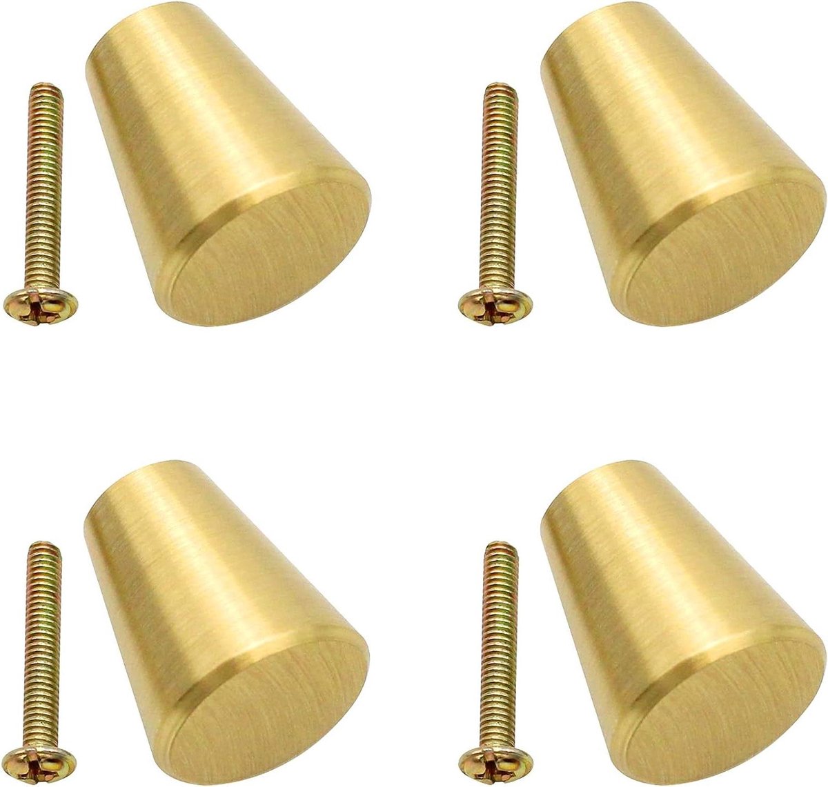 JGS Premium - Rond massief messing kastknoppen set van 4 - meubelknoppen voor kasten en keuken - geborsteld messing - goudkleurig - incl. schroeven - hal en badkamer - enkele gat - klein formaat
