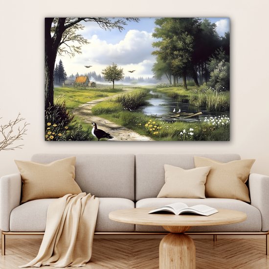 Tableau sur toile 120x80 cm - Décoration murale exclusive Chemin de sable - Paysage vert - Water - Décoration murale salon - Décoration chambre - Accessoires chambre - Peintures sur toile