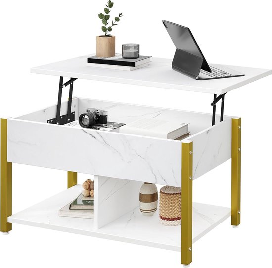 Salontafel in hout en metaal - met verborgen opbergruimte - Naturel en