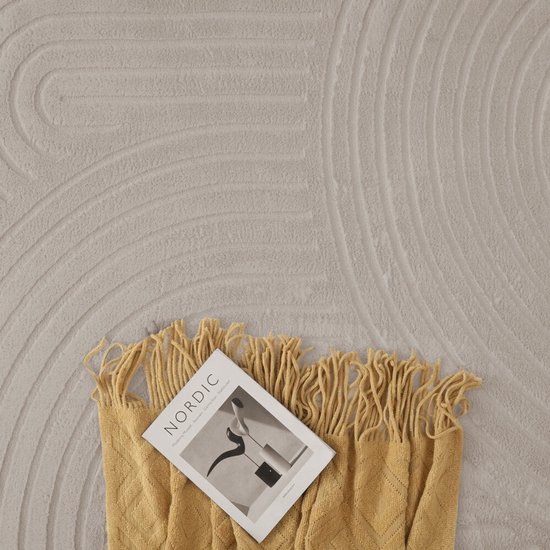 Flycarpets Arte Japandi Vloerkleed Beige - Laagpolig Woonkamer Vloerkleed 160x230 Cm