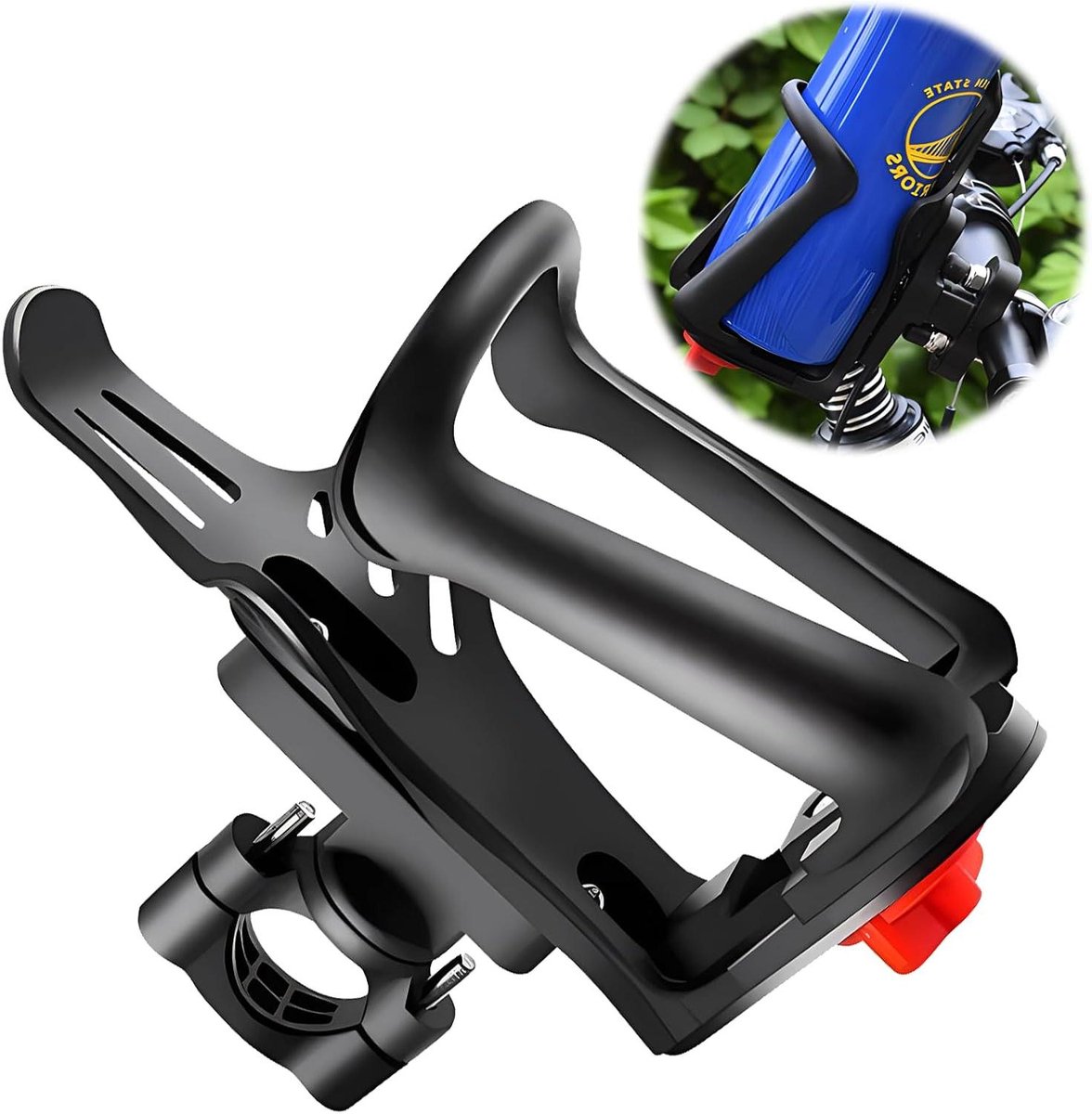 Allecto Plus - Fietsflessenhouder voor motorfiets en fiets - Verstelbare bekerhouder voor frame en stuur - Geschikt voor flessen van verschillende maten - Ideaal voor MTB, racefiets, scooter en kinderwagen op