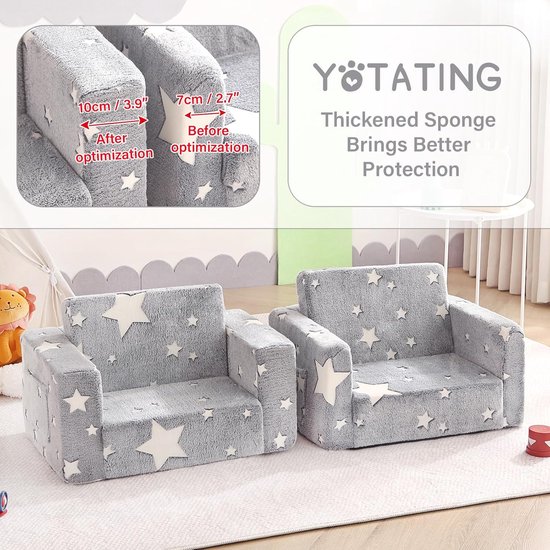 Slaapbank voor kinderen, 2-zitsbank, veranderbaar in een logeerbed, speelplaats, fauteuil, vloermatras, ideaal cadeau voor kinderen, oneindige speelmogelijkheden (poederroze, 2-zits