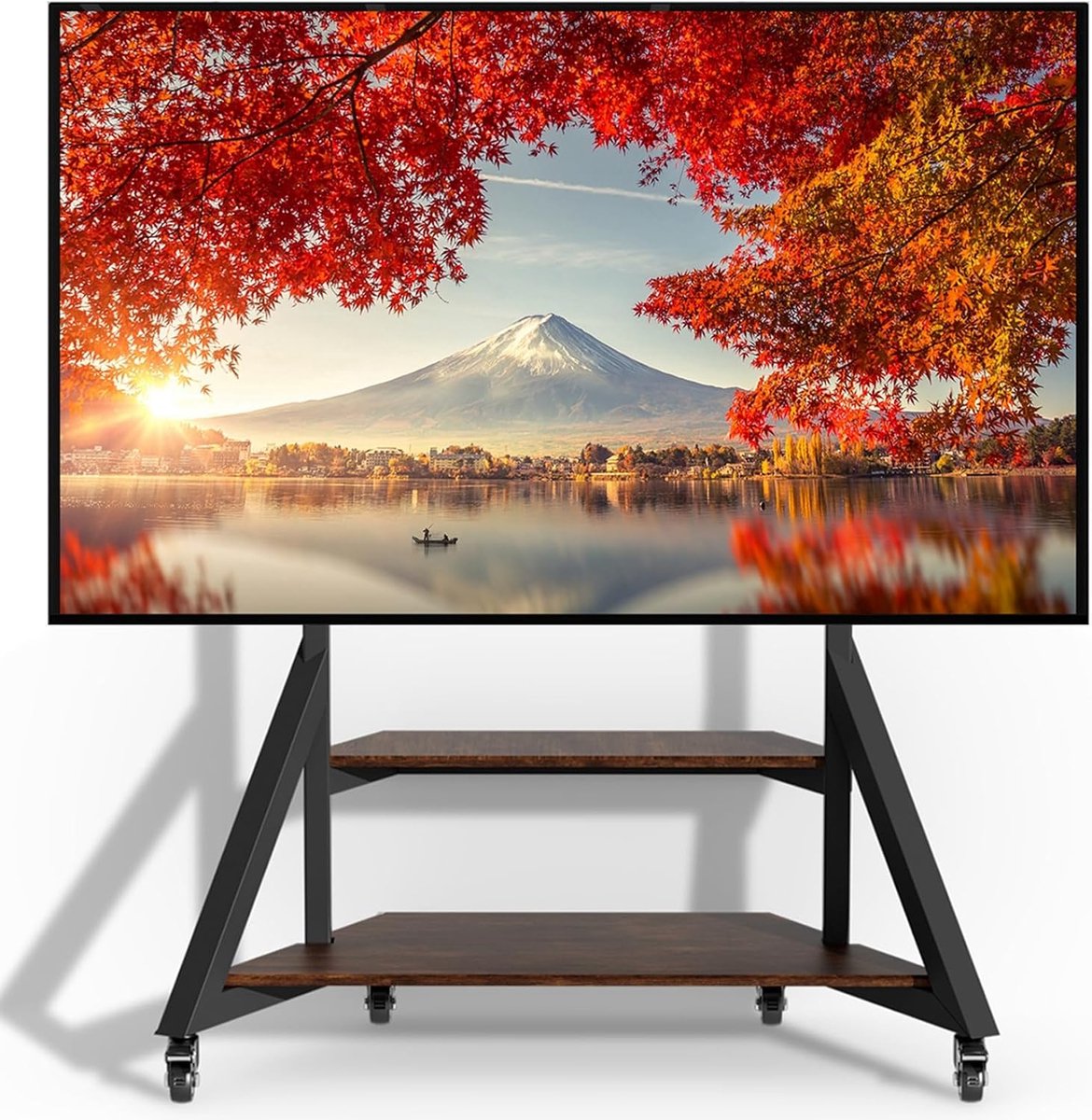 unho Mobiel TV Staander met Wielen Planken - voor 65 tot 100 inch Groot LCD/LED Gebogen Scherm - tot 220lbs - In Hoogte Verstelbare TV Staanders - VESA 800x600mm - Rolling TV Stand - voor Slaapkamer Kantoor