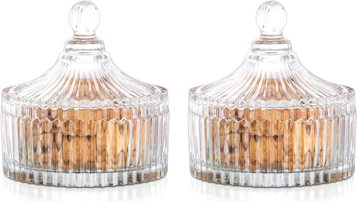 Snoeppotten met deksels - Vintage glazen potten voor snoepopslag - 650 ml - Grote opslagpotten voor snoep, chocolade en meer - Verjaardagscadeau - Kerst - Feest - Bruiloft - Keuken