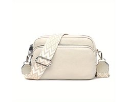Crossbody tas voor dames - Beige/creme - 22 x 16 x 8 cm - Met aztec schouderriem - Schoudertas voor vrouwen - Verstelbare schouderband - Handtas met ritsen - Waterbestendig - Zilveren hardware - Telefoontas - Festivaltas - PU leer Crossbody tas voor dames - Beige/creme - 22 x 16 x 8 cm - Met aztec schouderriem - Schoudertas voor vrouwen - Verstelbare schouderband - Handtas met ritsen - Waterbestendig - Zilveren hardware - Telefoontas - Festivaltas - PU leer