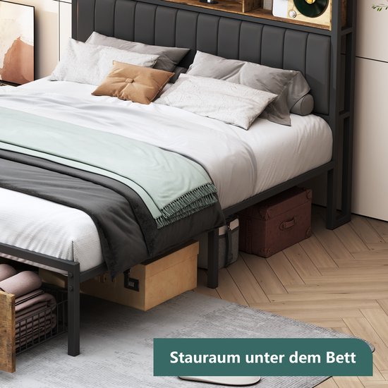 Bed 'Porto' 160x200 met lattenbodem PU Zwart