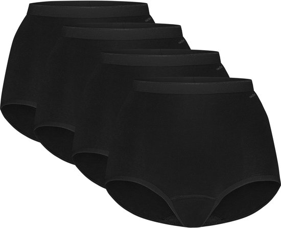 Vier zwarte high-waist slips.