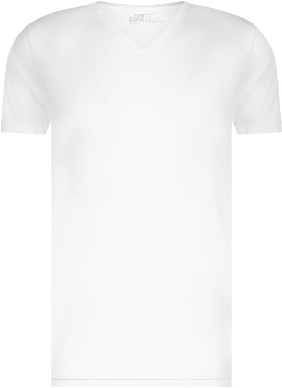 Wit Ten Cate V-hals shirt met korte mouwen, met neklabel.