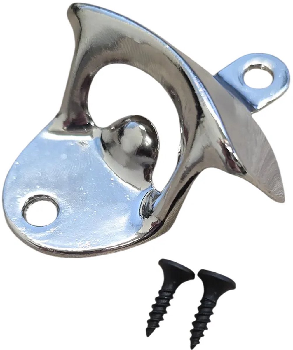 Flesopener voor aan de muur – Inclusief 2 schroeven - flesopener wand - wandflesopener - muurflesopener - wandopener - muuropener - flesopener - opener - bieropener - Zilver