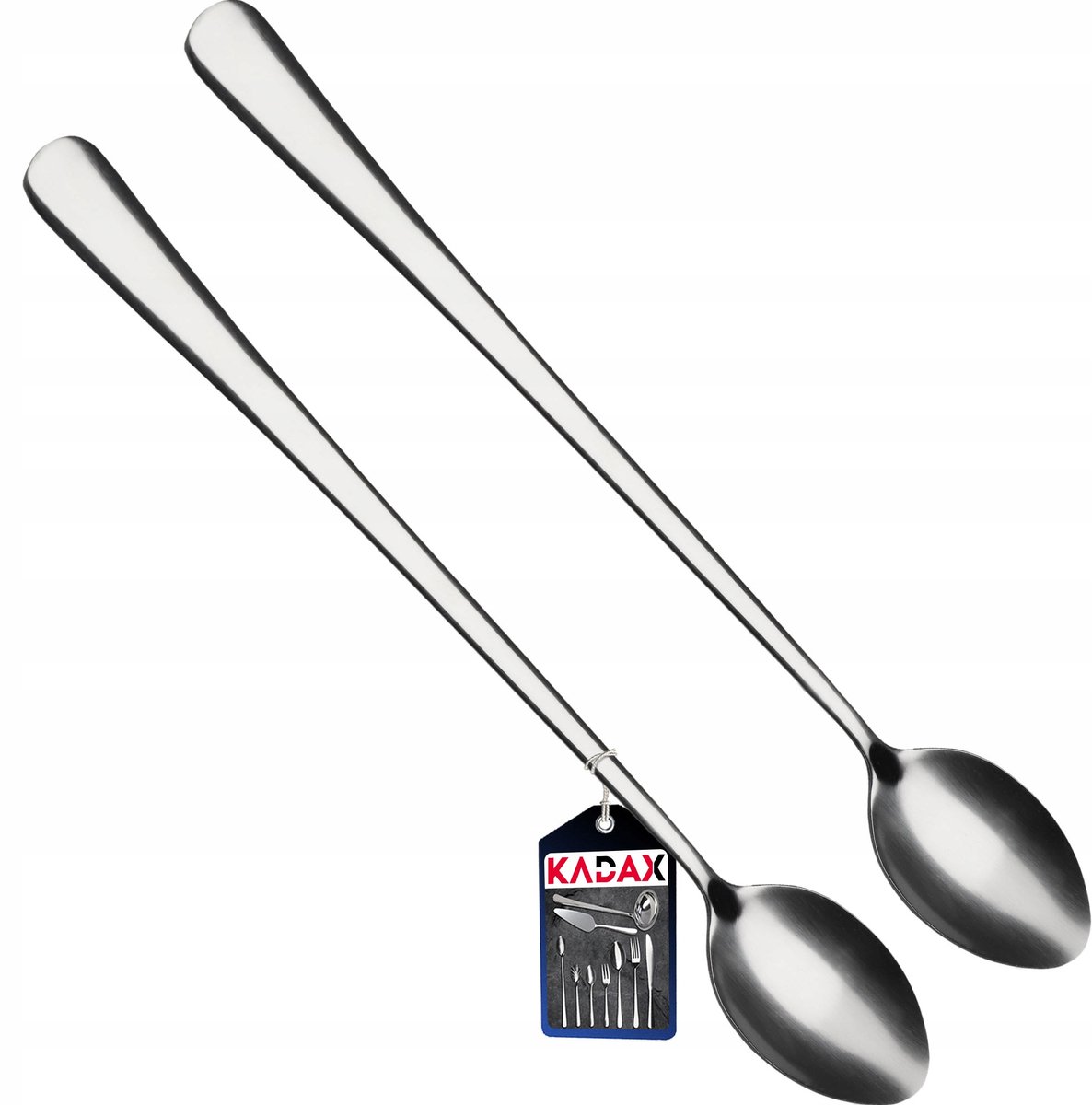 KADAX Lange lepels van roestvrij staal, set van 2, lepels voor latte, dranken, ijs, longdrinklepel, cocktaillelepel, dessertlepel, vaatwasmachinebestendig (L: 21,4 cm, zilver)