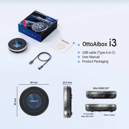 Ottocast Aibox i3 - Draadloze CarPlay Adapter - Geschikt voor BMW