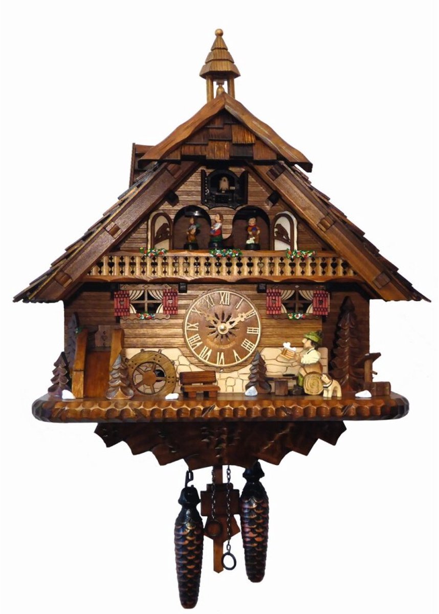 Engstler 4512_QMT - Koekoeksklok - Kwarts - Notenhout - met muziek met dansend paar - 43 cm