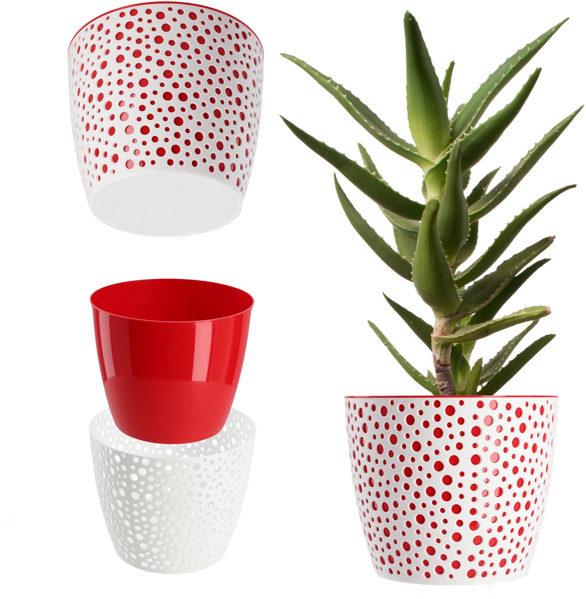 KADAX Bloempot van kunststof, diameter 11-21 cm, 5 kleuren, eenvoudige pot, robuuste plantenpot, plantenbak, ronde bloempotbescherming voor varen, diameter 11 cm, rood