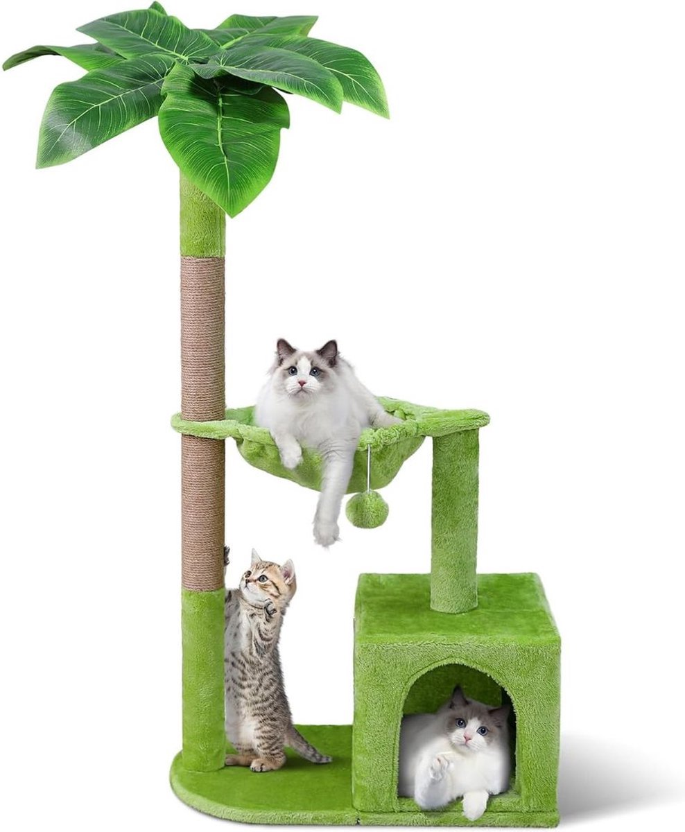 Thuys – Kattenboom Met Bladeren – Arbre A Chat – 110cm – Zwaar Gebruik – Met Pluche Bal – 60 x 35 x 50cm – Groen
