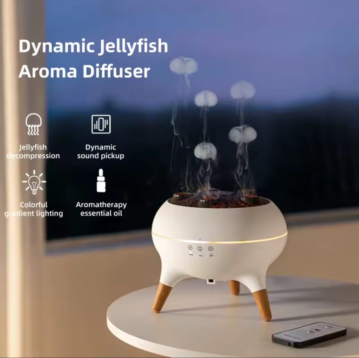 Luxe Kwallen aroma diffuser - Dynamische Kwallen luchtbevochtiger - Kwallen design luchtbevochtiger voor woonruimtes - Luchtbevochtiger met meerdere stoomfuncties ledverlichting en afstandsbediening - 250 ml