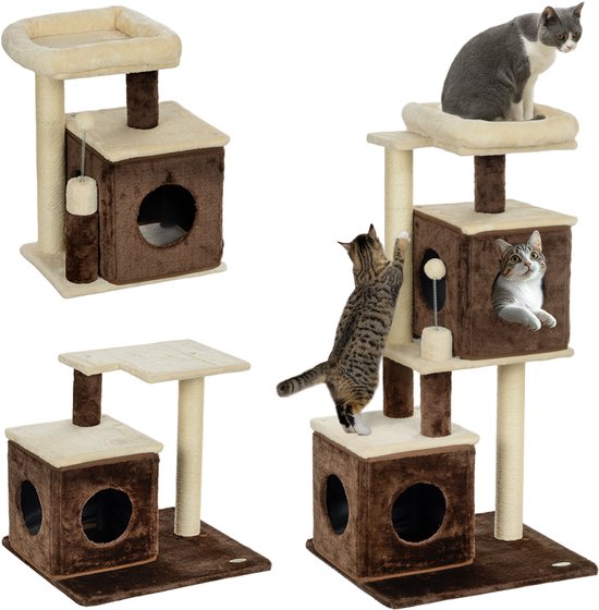 PawHut Kratzbaum 79 cm Katzenbaum mit Katzenhöhle, Bett, Spielbälle, Katzenkratzbaum mit Sisal-Kratzsäulen, für Katzen bis 5 kg, Cremeweiß