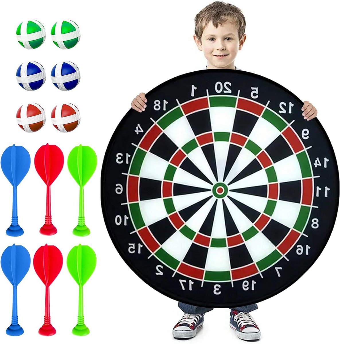 Zeynomax - Opvouwbaar dartbord voor kinderen met ballen - Dubbelzijdig - Feestspelletjes - Buiten dartworp spel - Cadeau - 66 cm - Speelgoed - Plezier - Activiteiten