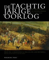Boek 'De Tachtigjarige Oorlog', met een schilderij van een militair kampement met veel tenten, paarden en mensen.