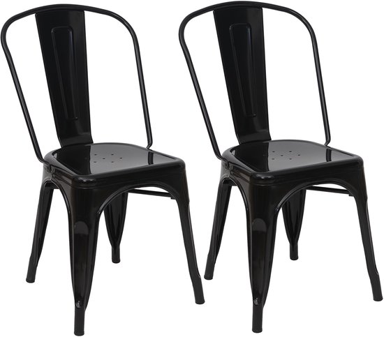 Ensemble de deux chaises de bistrot noires en métal avec dossiers incurvés.