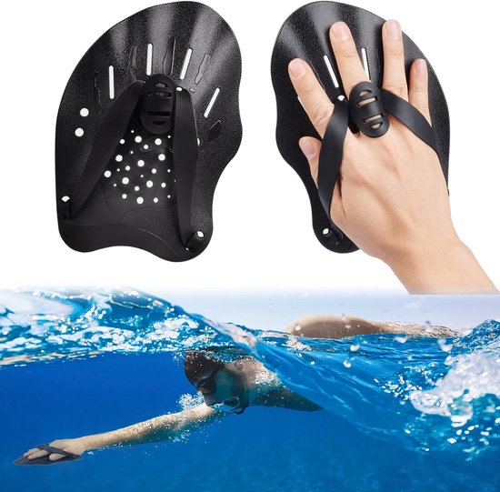 1 paire de plaquettes de natation en Siliconen pour adultes et adolescents, Accessoires de natation pour débutants et professionnels (noir).