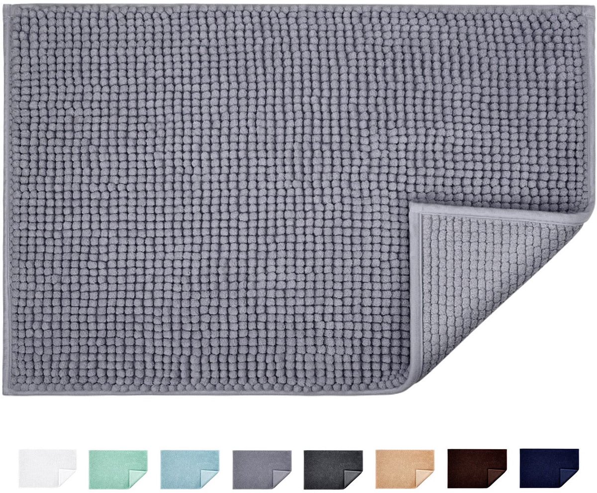 JARITTO Badmat Antislip Badmat Met Chenille Microvezel Badkamertapijt Absorberend Zacht Machinewasbaar voor Douche Toilet 50 x 80 cm (Grijs)