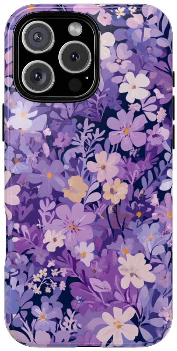 Paars Bloemenpatroon – Telefoonhoesje Geschikt voor iPhone 16 Pro Max