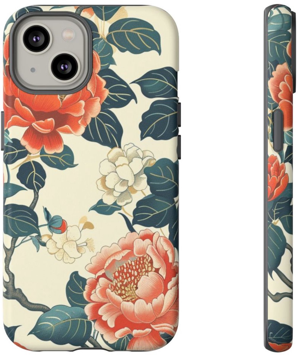 Vintage Pioenrozenpatroon – Telefoonhoesje Geschikt voor iPhone 14